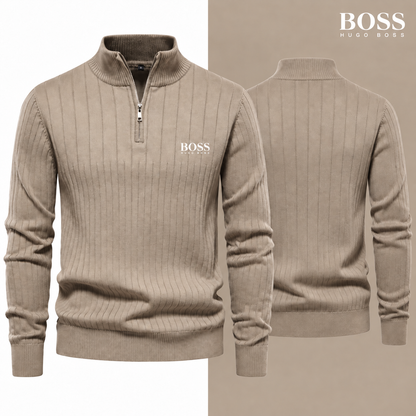 Beige colour variant of the HB Ribbed Quarter-Zip Jumper