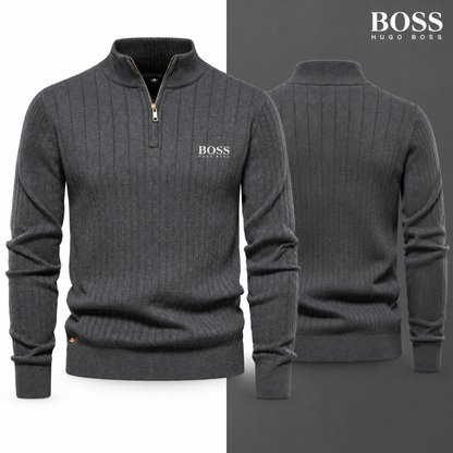 Grey colour variant of the HB Ribbed Quarter-Zip Jumper
