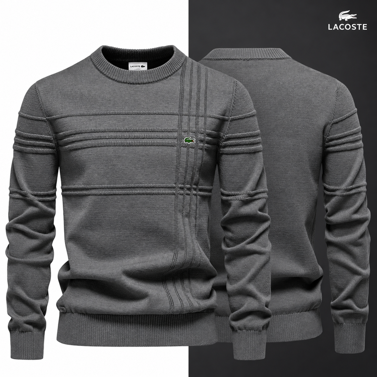 LC Textured Crew-Neck Jumper in Dark Grey
