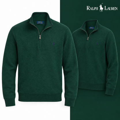 Vintage Pine mesh-knit quarter-zip jumper, front and three-quarter front views