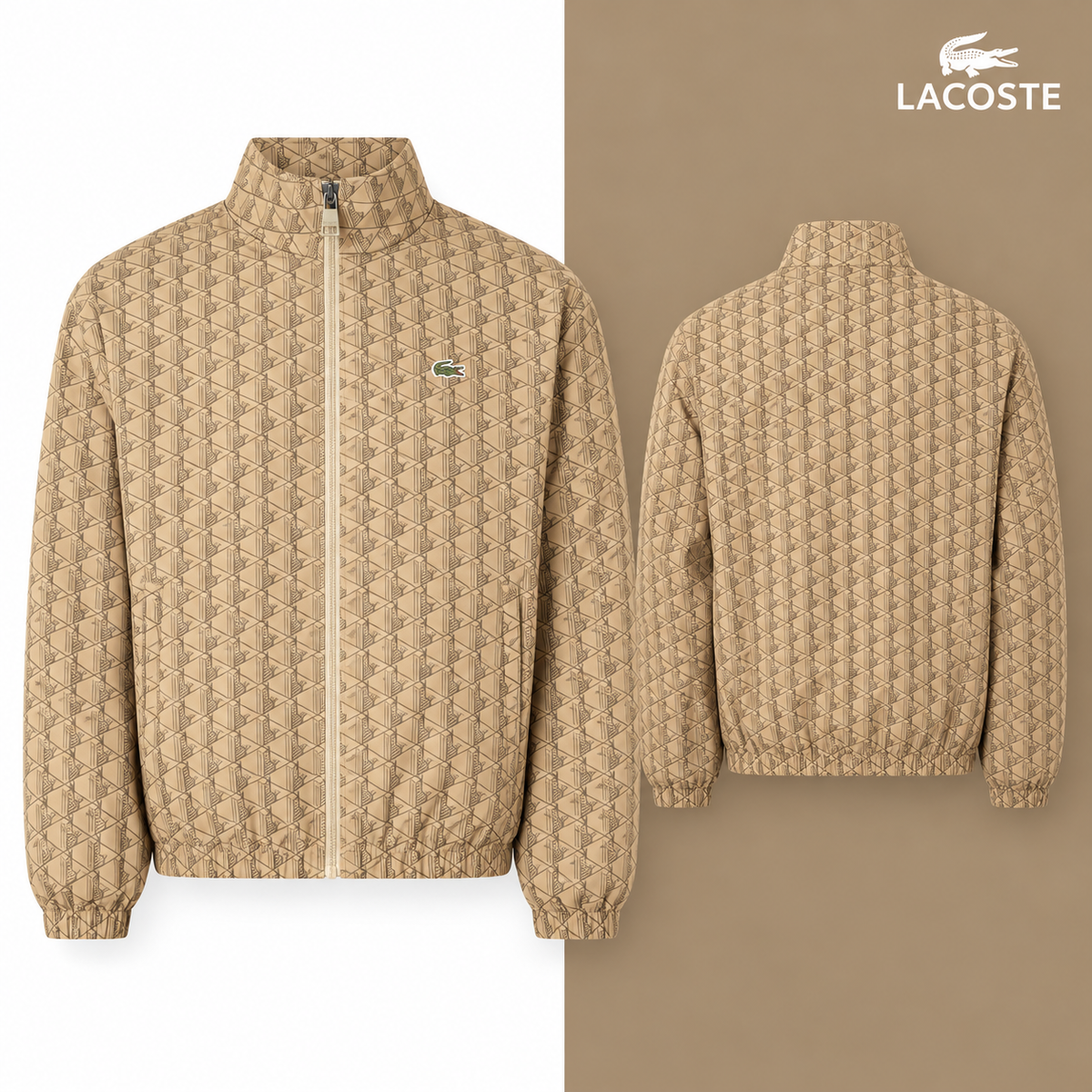 LC Monogram Zip-Through Jacket in Croissant, isolated front and source-backed secondary view.