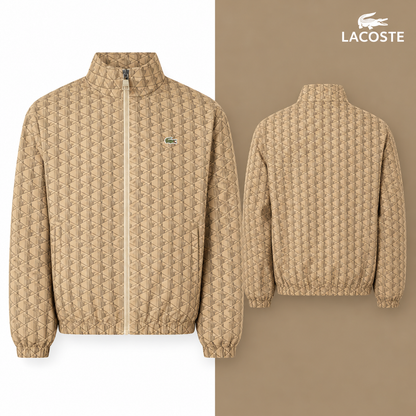 LC Monogram Zip-Through Jacket in Croissant, isolated front and source-backed secondary view.