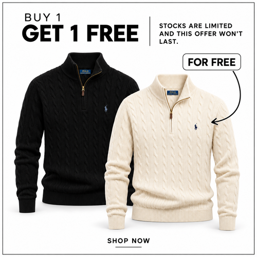 RL Cable-Knit Wool-Cashmere Quarter-Zip Jumper in three verified colours.