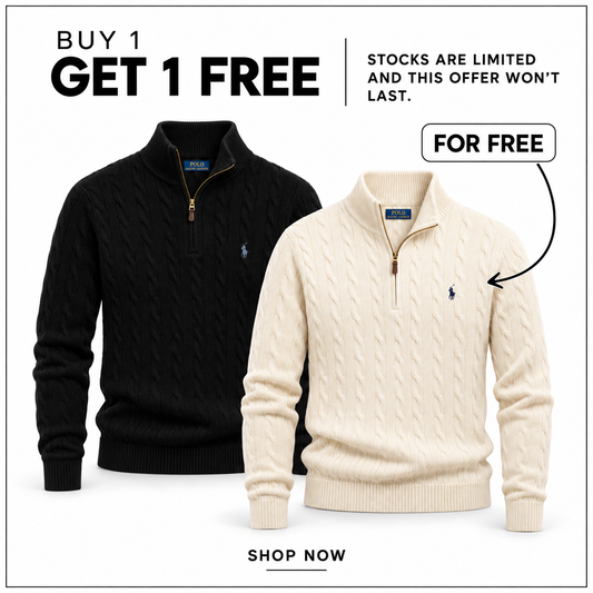 RL Cable-Knit Wool-Cashmere Quarter-Zip Jumper in three verified colours.