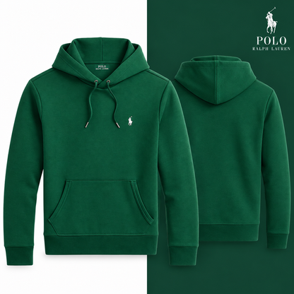RL Double-Knit Pullover Hoodie in New Forest, front and back views