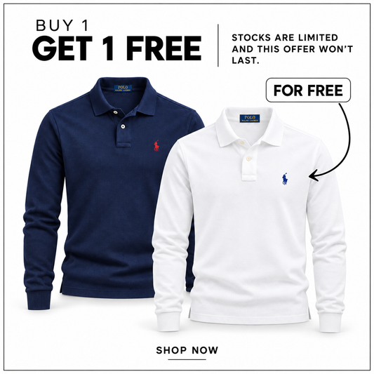 Hero image of the RL Custom Slim-Fit Long-Sleeve Polo Shirt in White/Royal Blue, Scotch Pine Heather and Newport Navy