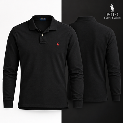 Black custom slim-fit long-sleeve piqué polo colour variant