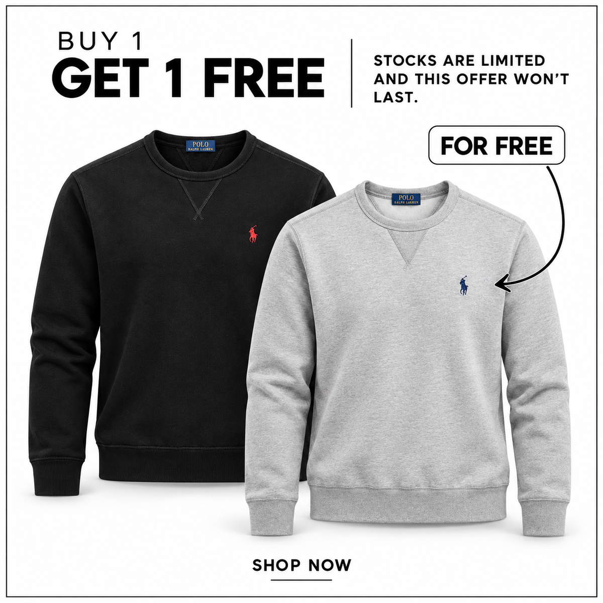 RL Fleece Crew-Neck Sweatshirt in three real colours on a white background