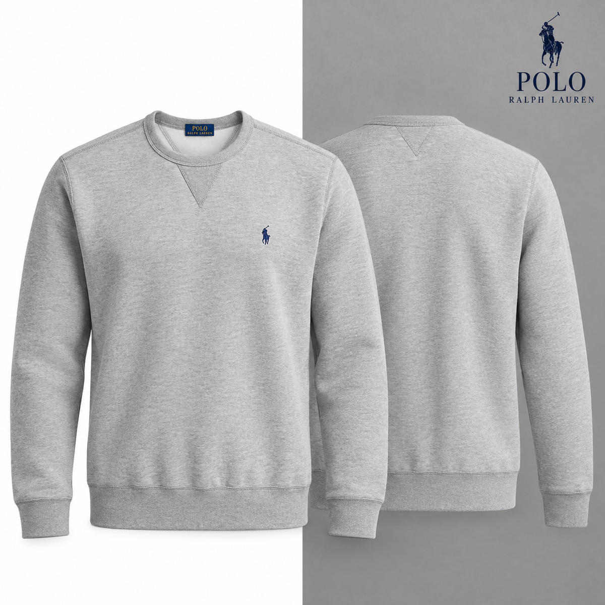 RL Fleece Crew-Neck Sweatshirt in Andover Heather, front and back views