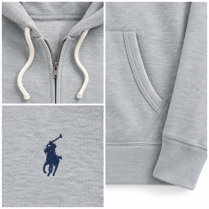RL Full-Zip Fleece Hoodie in Andover Heather, fabric and finishing details