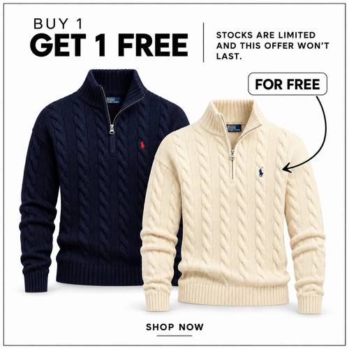 Hero image for the RL Wool-Cashmere Cable Half-Zip Jumper