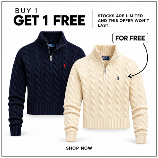 Hero image for the RL Wool-Cashmere Cable Half-Zip Jumper