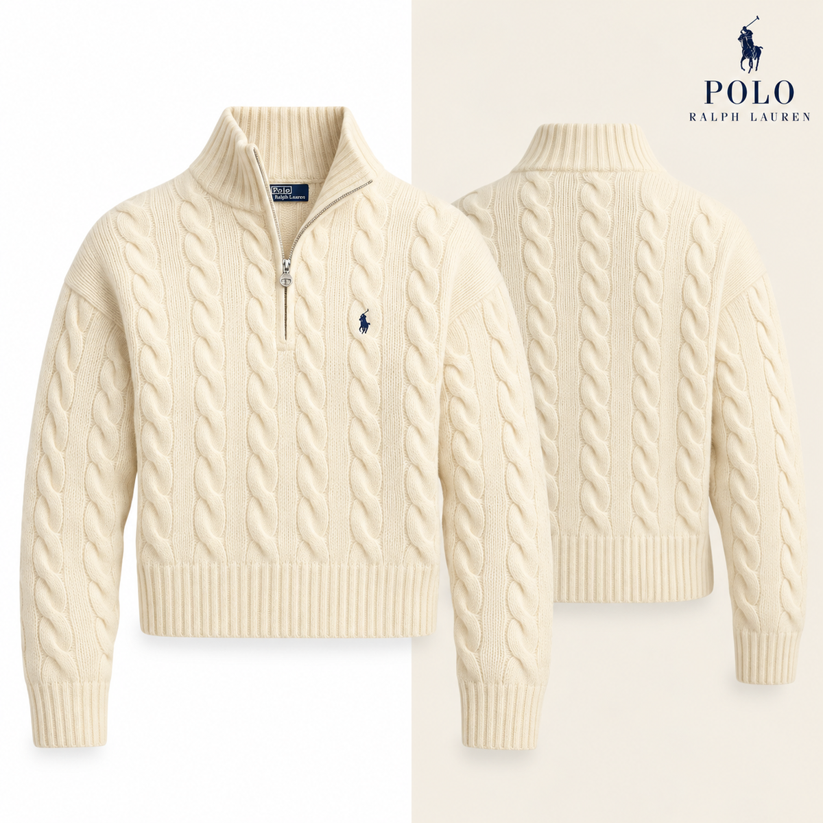 Authentic Cream cable-knit half-zip jumper colour variant