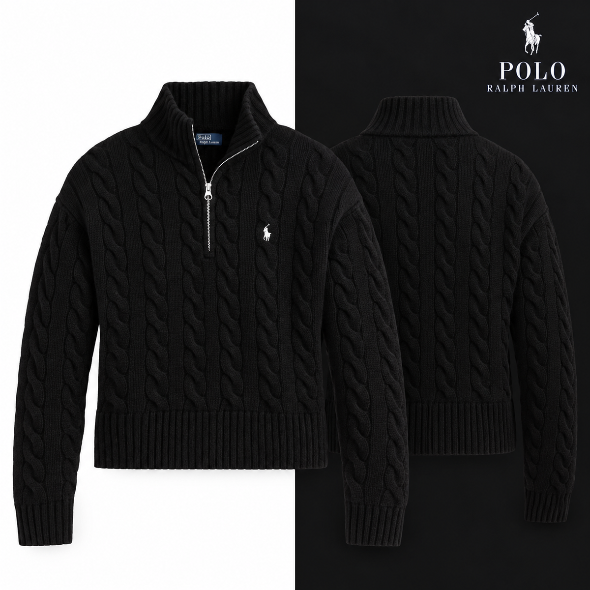 Polo Black cable-knit half-zip jumper colour variant